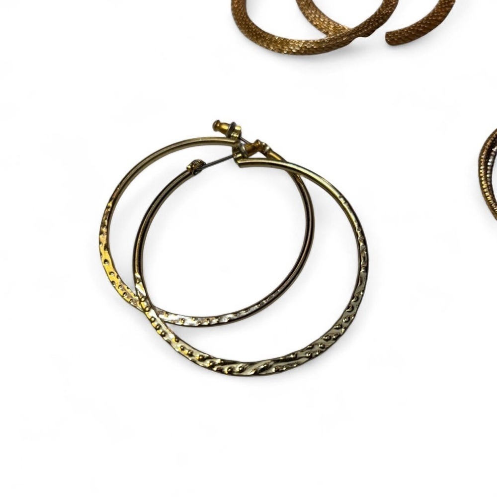 Y2K Hoop Earring Lot Mixed Metal Textured Rhinestone Glitter Statement Jewelry - Picture 6 of 6